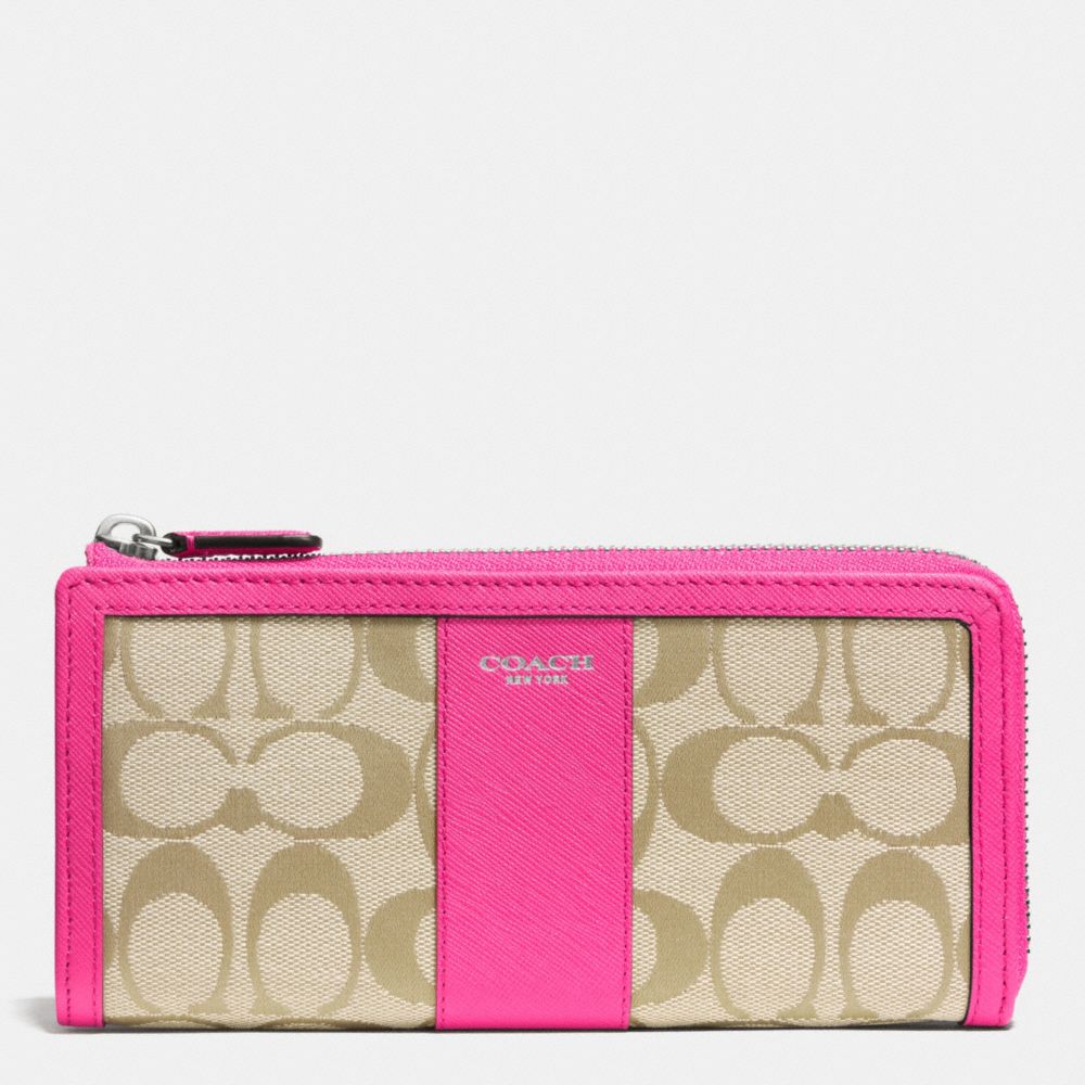 COACH F50852 Legacy Slim Zip Wallet In Signature Fabric  SILVER/LIGHT KHAKI/PINK RUBY