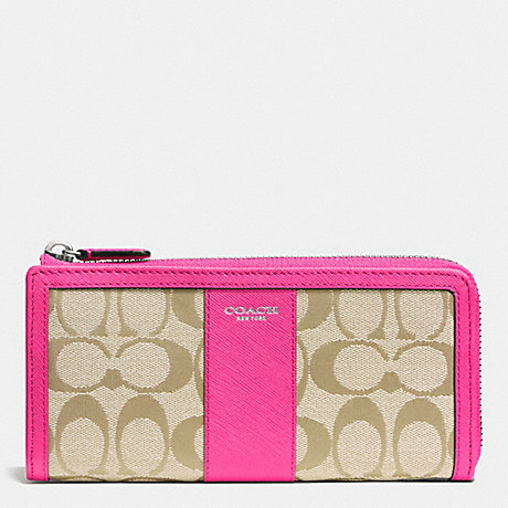COACH LEGACY SLIM ZIP WALLET IN SIGNATURE FABRIC -  SILVER/LIGHT KHAKI/PINK RUBY - f50852