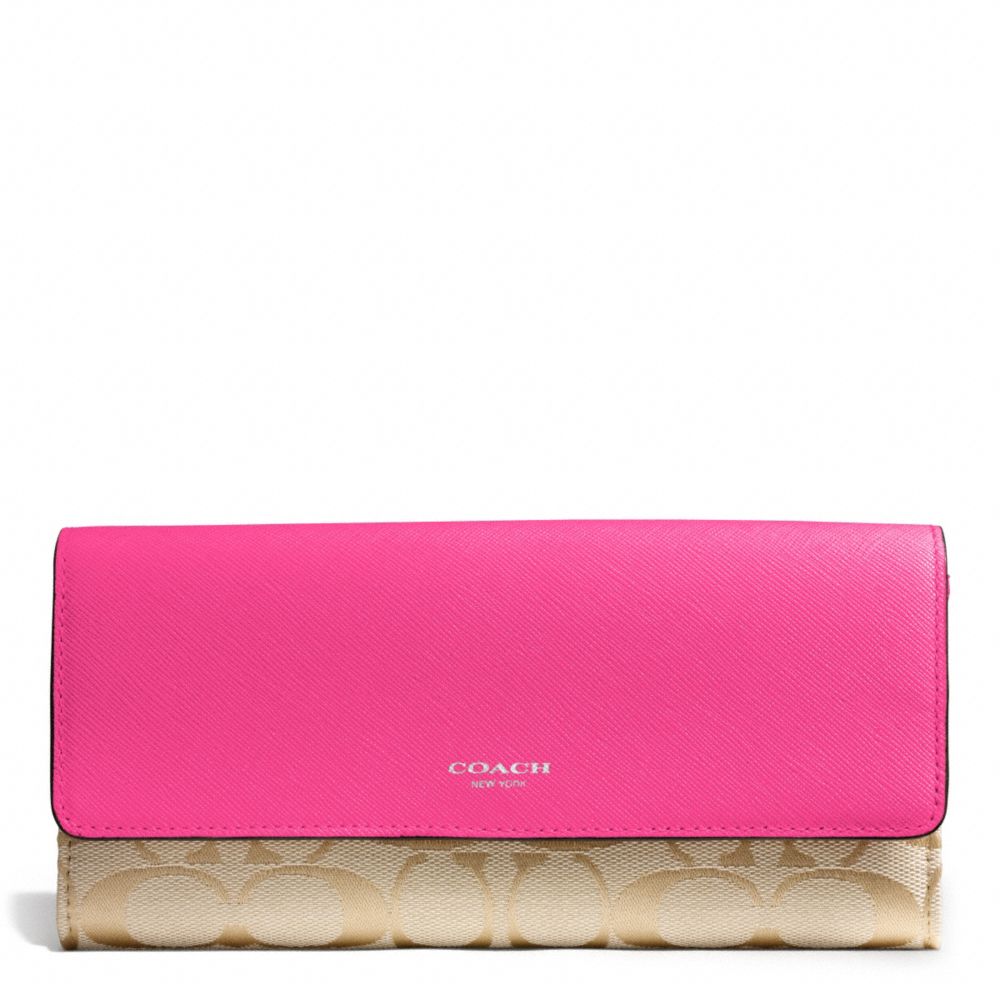 SIGNATURE SLIM ENVELOPE WALLET - SILVER/LIGHT GOLDGHT KHAKI/PINK RUBY - COACH F50859