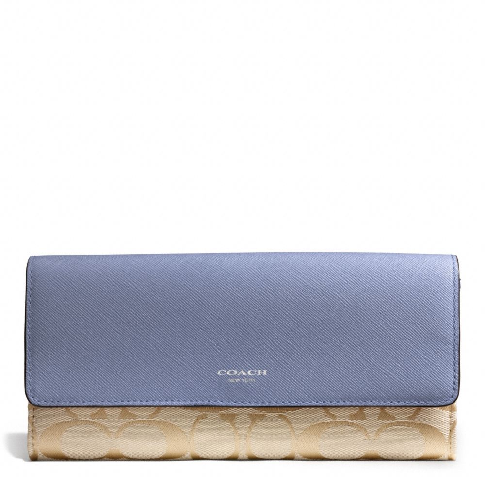 COACH F50859 SIGNATURE SLIM ENVELOPE WALLET SILVER/LT-KHAKI/CORNFLOWER