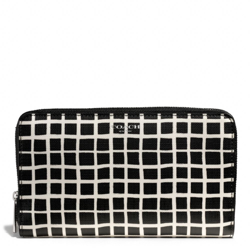 COACH BLEECKER BLACK AND WHITE PRINT COATED CANVAS CONTINENTAL ZIP WALLET - SILVER/BLACK/WHITE - f50870
