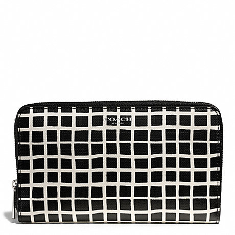 COACH F50870 BLEECKER BLACK AND WHITE PRINT COATED CANVAS CONTINENTAL ZIP WALLET SILVER/BLACK/WHITE