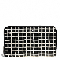 COACH F50870 - BLEECKER BLACK AND WHITE PRINT COATED CANVAS CONTINENTAL ZIP WALLET SILVER/BLACK/WHITE