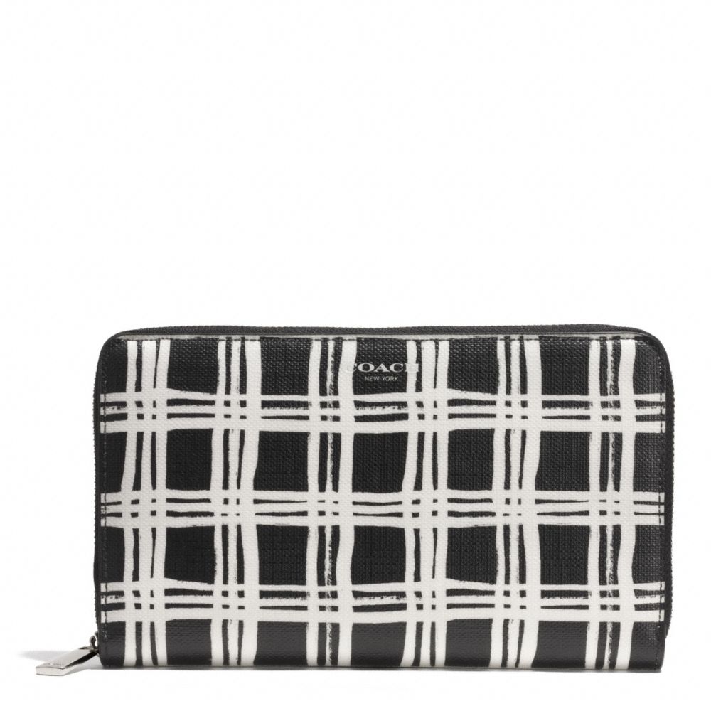 BLEECKER BLACK AND WHITE PRINT COATED CANVAS CONTINENTAL ZIP WALLET - SILVER/BLACK MULTI - COACH F50870