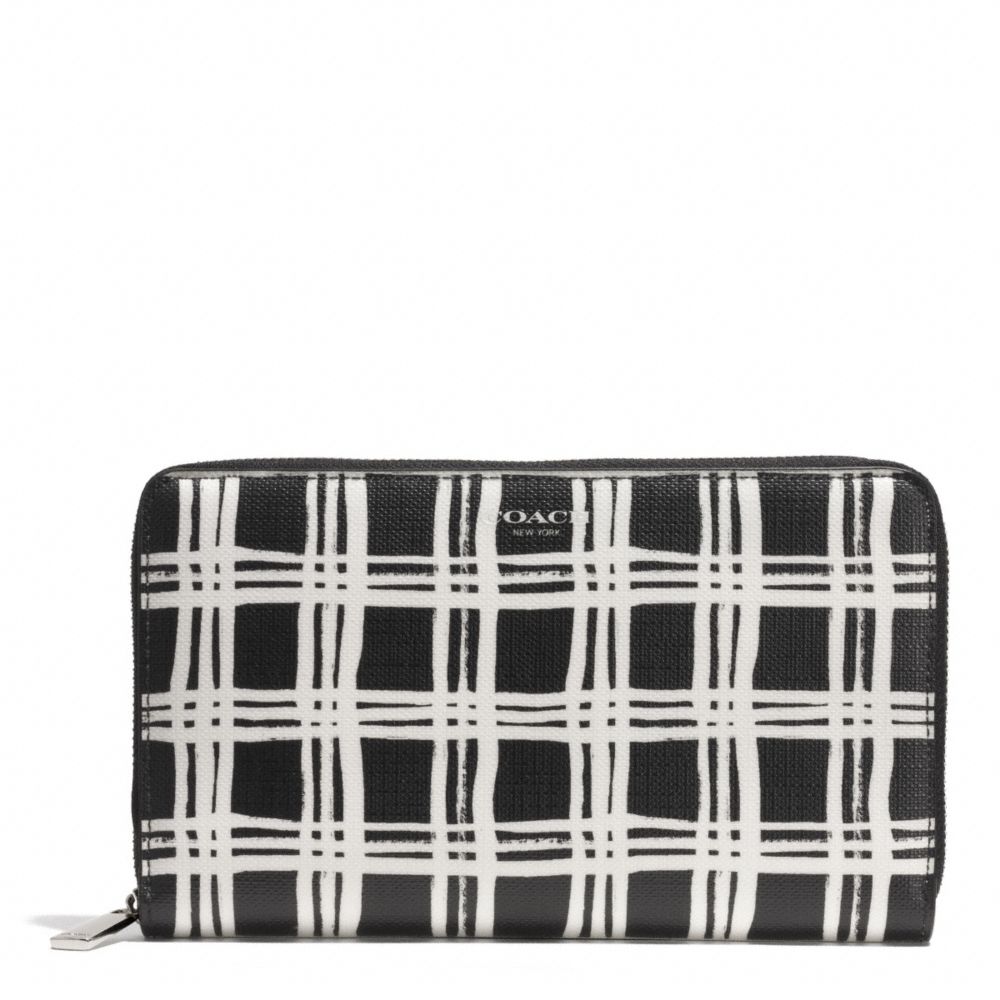 COACH F50870 Bleecker Black And White Print Coated Canvas Continental Zip Wallet SILVER/BLACK MULTI