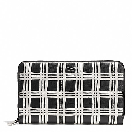 COACH f50870 BLEECKER BLACK AND WHITE PRINT COATED CANVAS CONTINENTAL ZIP WALLET SILVER/BLACK MULTI