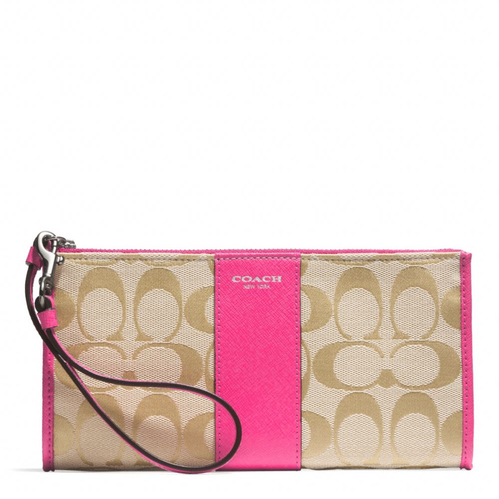 COACH SIGNATURE ZIPPY WALLET - SILVER/LIGHT GOLDGHT KHAKI/PINK RUBY - f50871