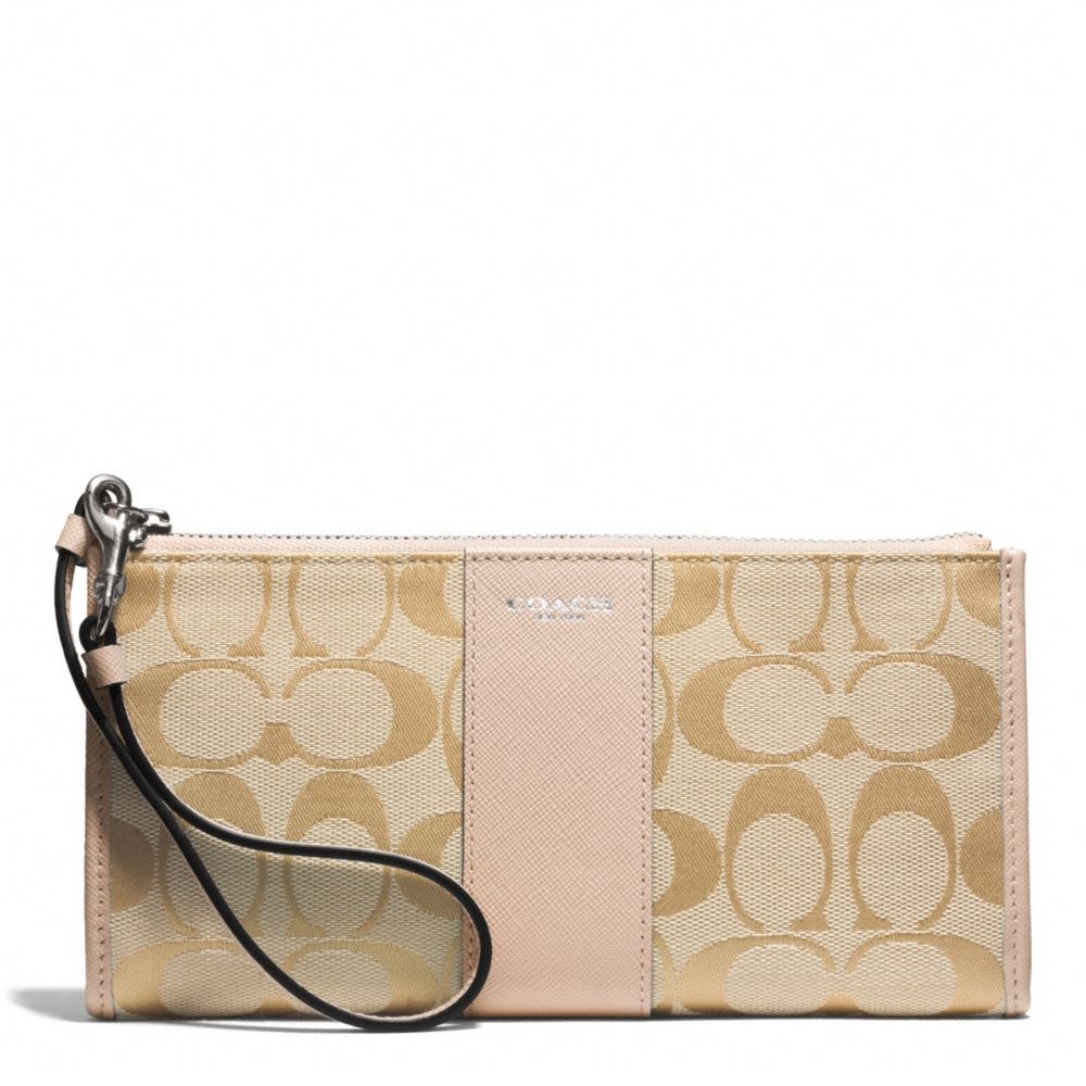 COACH f50871 SIGNATURE ZIPPY WALLET SILVER/LT KHAKI/PEACH ROSE