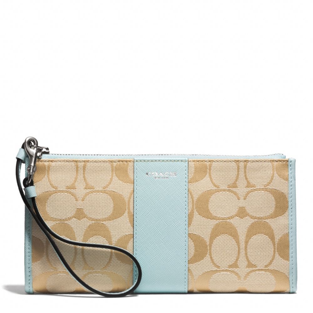 COACH F50871 SIGNATURE ZIPPY WALLET SILVER/LIGHT-GOLDGHT-KHAKI/SEA-MIST