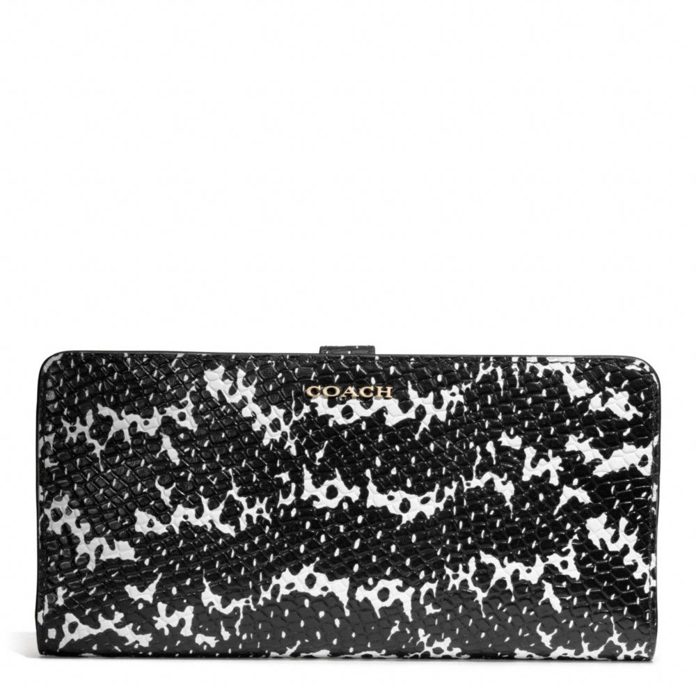 COACH MADISON TWO TONE PYTHON EMBOSSED LEATHER SKINNY WALLET - LIGHT GOLD/BLACK - f50898