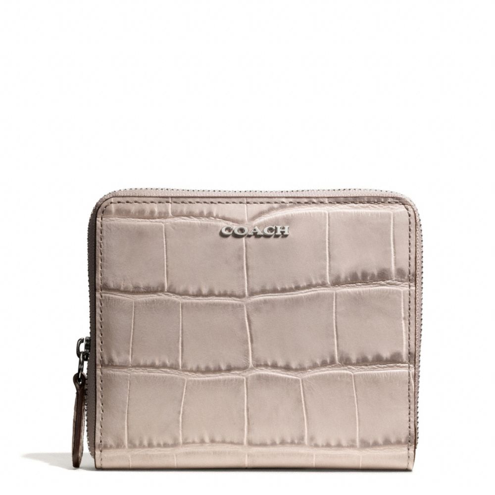 COACH f50905 MADISON CROC EMBOSSED MEDIUM CONTINENTAL ZIP WALLET SILVER/GREY BIRCH