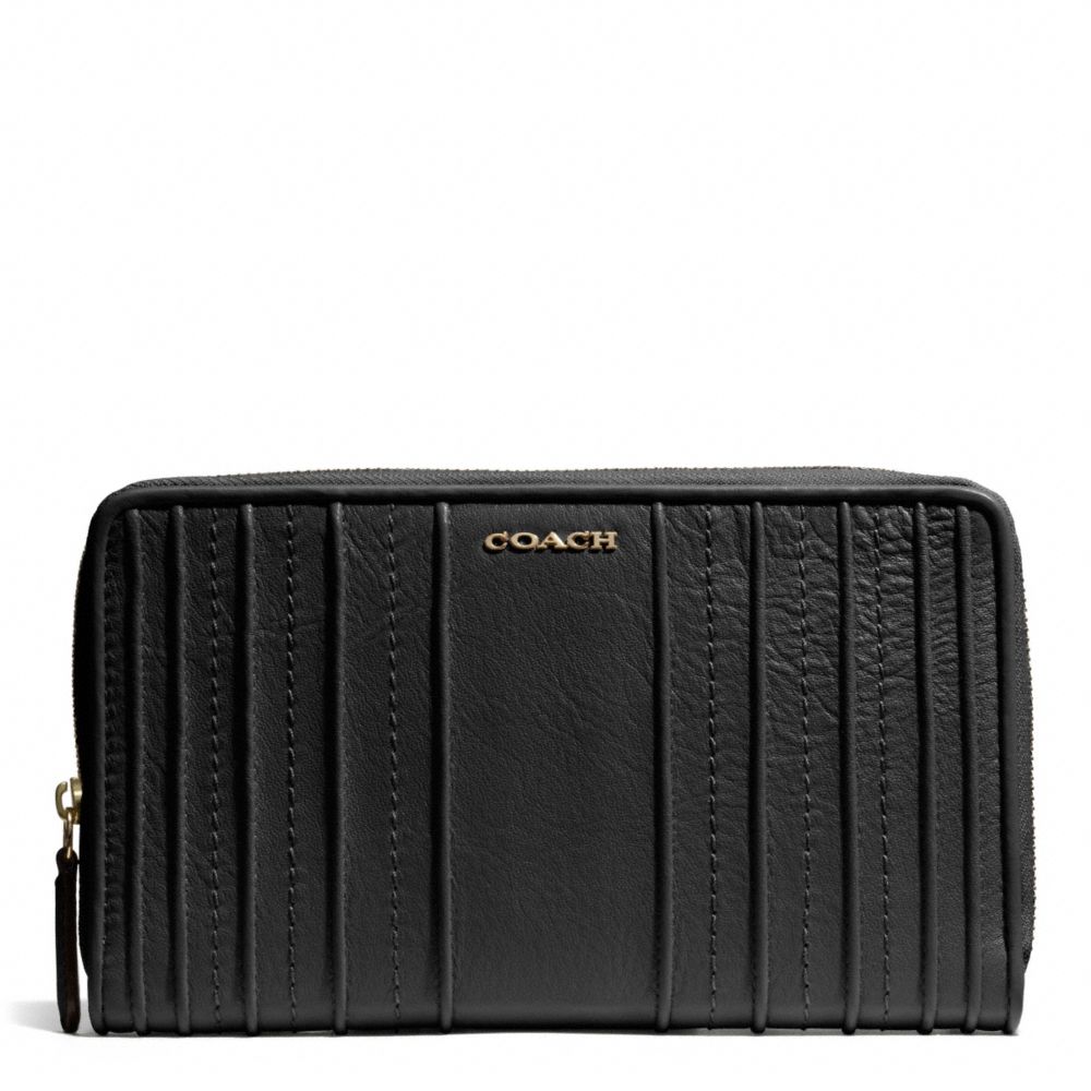 COACH MADISON PINTUCK LEATHER CONTINENTAL ZIP WALLET - LIGHT GOLD/BLACK - F50909