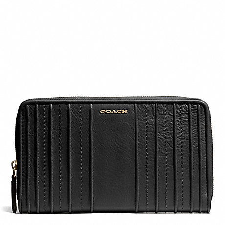 COACH MADISON PINTUCK LEATHER CONTINENTAL ZIP WALLET - LIGHT GOLD/BLACK - f50909