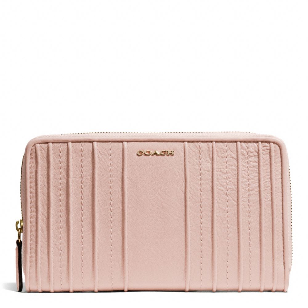 COACH F50909 Madison  Pintuck Leather Continental Zip Wallet LIGHT GOLD/PEACH ROSE