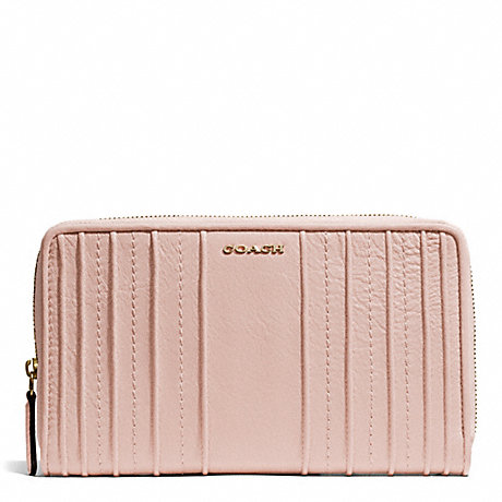 COACH f50909 MADISON  PINTUCK LEATHER CONTINENTAL ZIP WALLET LIGHT GOLD/PEACH ROSE