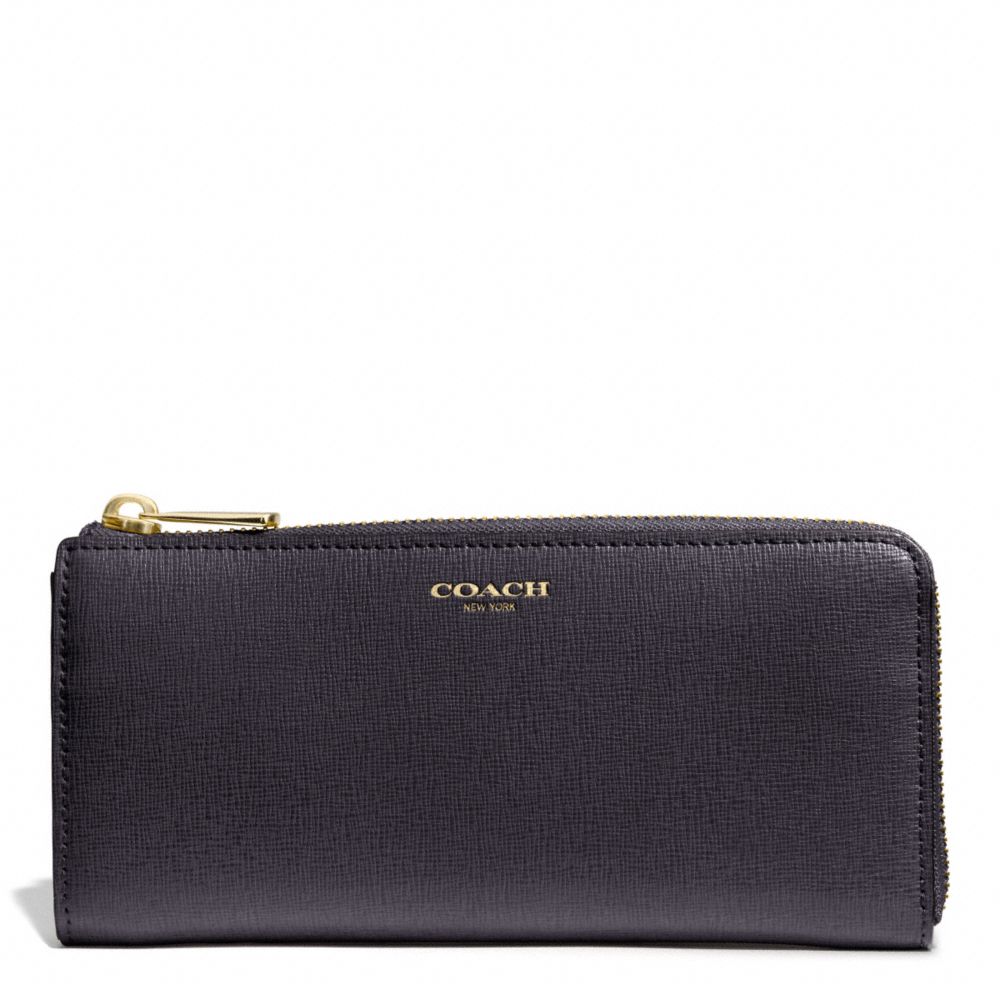 COACH f50923 SAFFIANO LEATHER SLIM ZIP WALLET GOLD/ULTRA NAVY