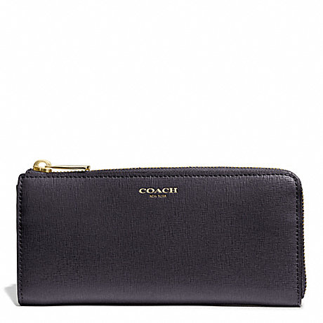 COACH f50923 SAFFIANO LEATHER SLIM ZIP WALLET GOLD/ULTRA NAVY