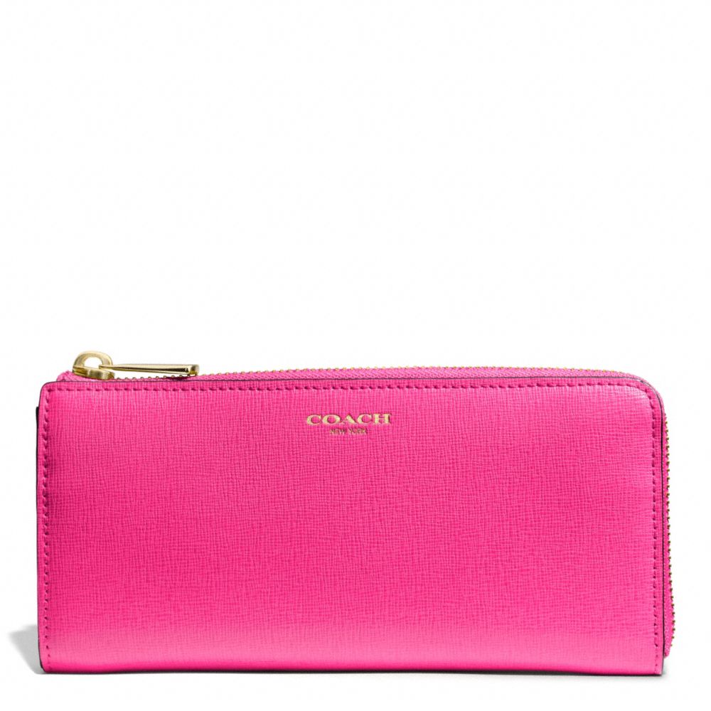 COACH F50923 - SAFFIANO LEATHER SLIM ZIP WALLET - LIGHT GOLD/PINK RUBY ...