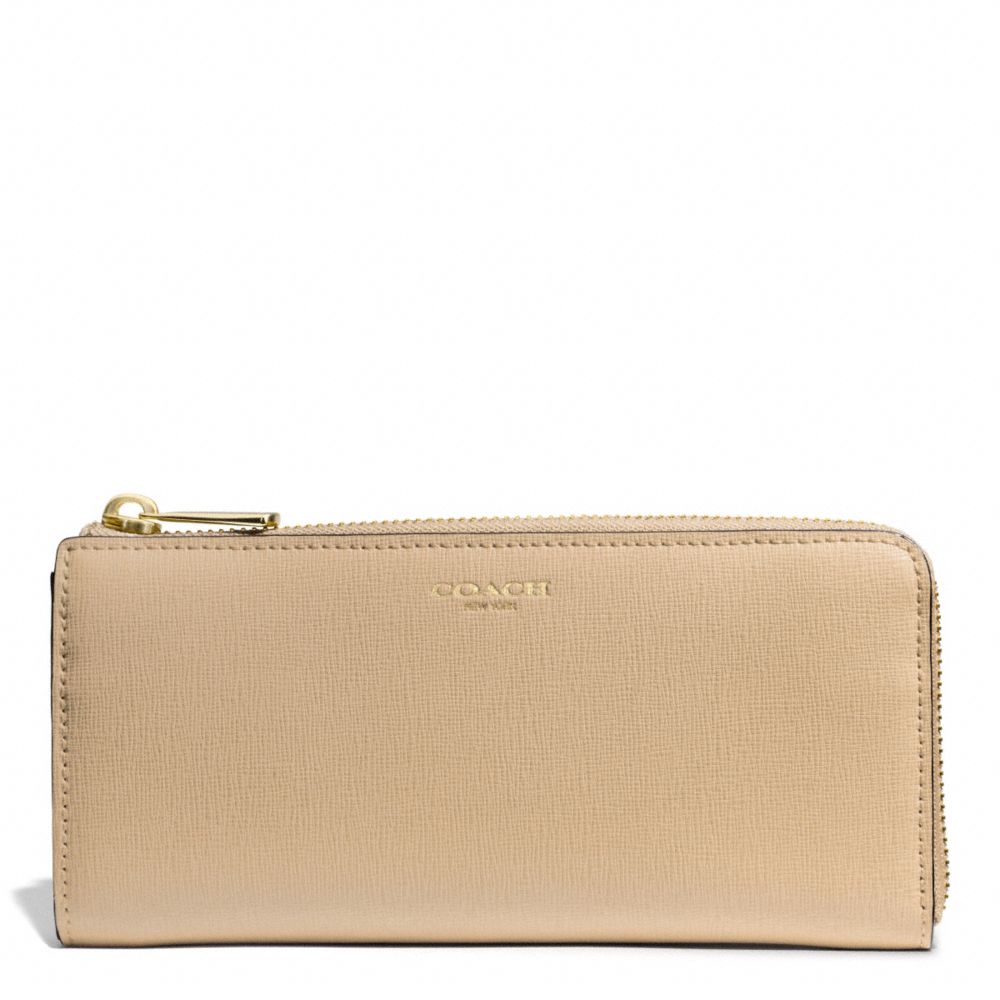 COACH F50923 Saffiano Leather Slim Zip Wallet LIGHT GOLD/TAN