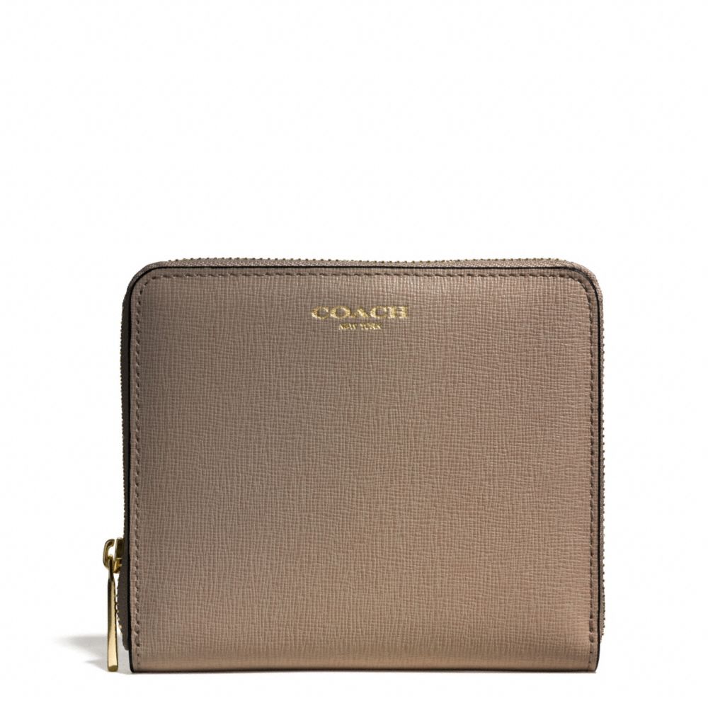 MEDIUM SAFFIANO LEATHER CONTINENTAL ZIP WALLET - LIGHT GOLD/SILT - COACH F50924