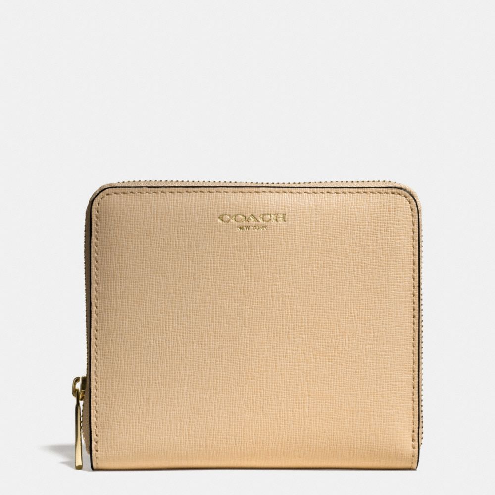 MEDIUM SAFFIANO LEATHER CONTINENTAL ZIP WALLET - LIGHT GOLD/TAN - COACH F50924