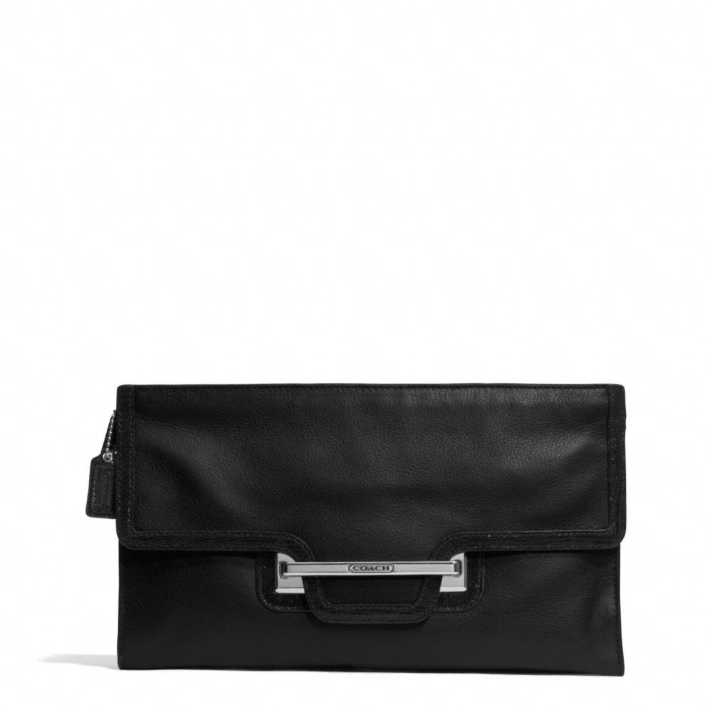 TAYLOR LEATHER ZIP CLUTCH WITH HASP - SILVER/BLACK - COACH F50926