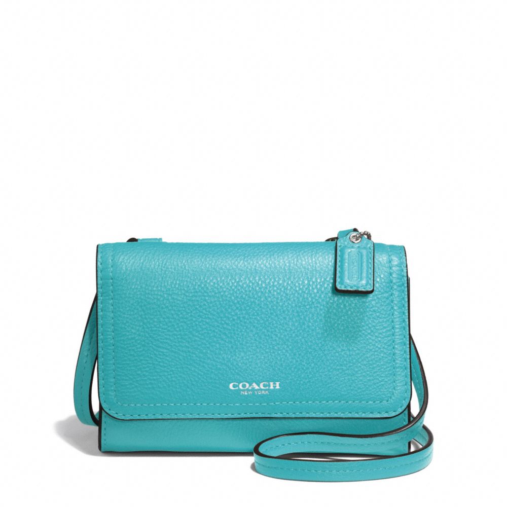 COACH f50928 AVERY LEATHER PHONE CROSSBODY SILVER/TURQUOISE