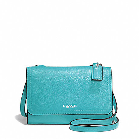 COACH F50928 AVERY LEATHER PHONE CROSSBODY SILVER/TURQUOISE