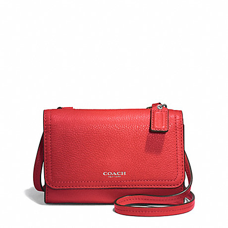 COACH F50928 AVERY PHONE CROSSBODY IN LEATHER SILVER/VERMILLION