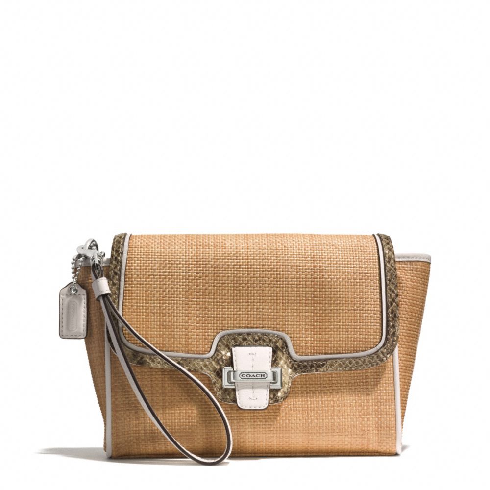 COACH f50929 TAYLOR CITY STRAW FLAP CLUTCH 