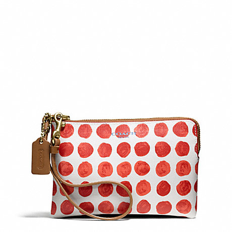 COACH f50933 BLEECKER SMALL WRISTLET IN PAINTED DOT COATED CANVAS BRASS/LOVE RED MULTICOLOR