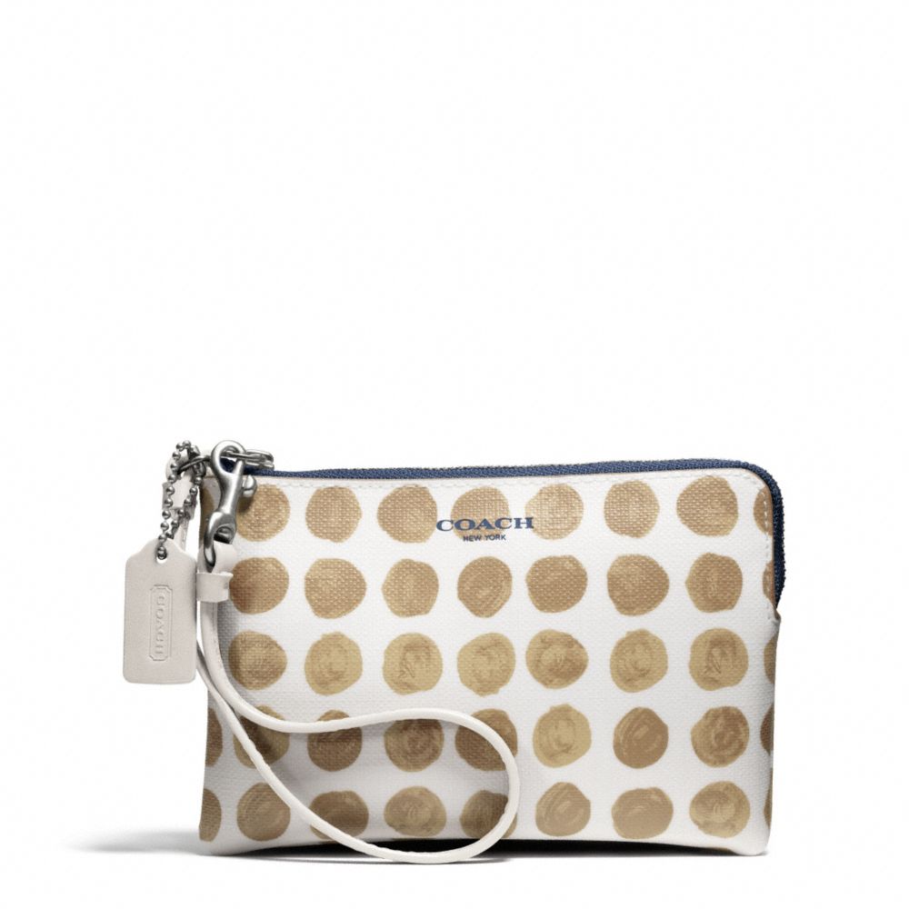 COACH F50933 Bleecker Painted Dot Coated Canvas Small Wristlet SILVER/TAN MULTI