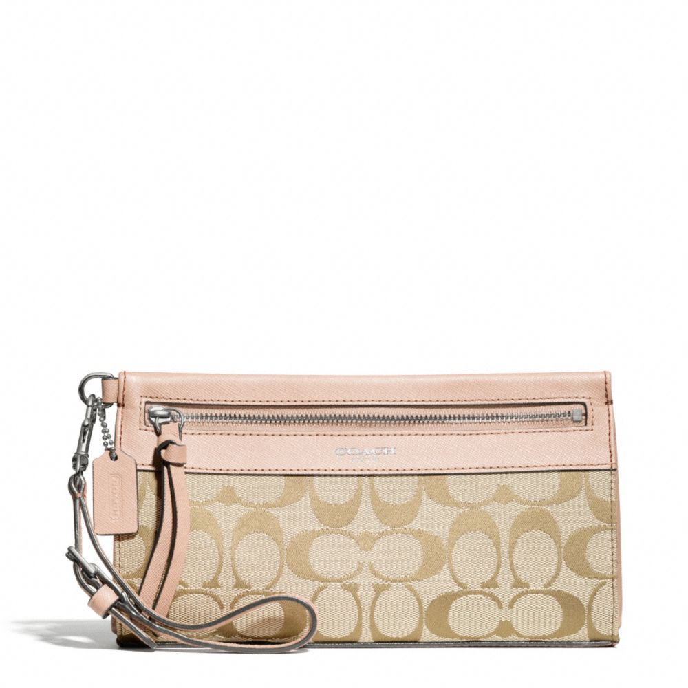 COACH F50956 SIGNATURE LARGE WRISTLET SILVER/LT-KHAKI/PEACH-ROSE