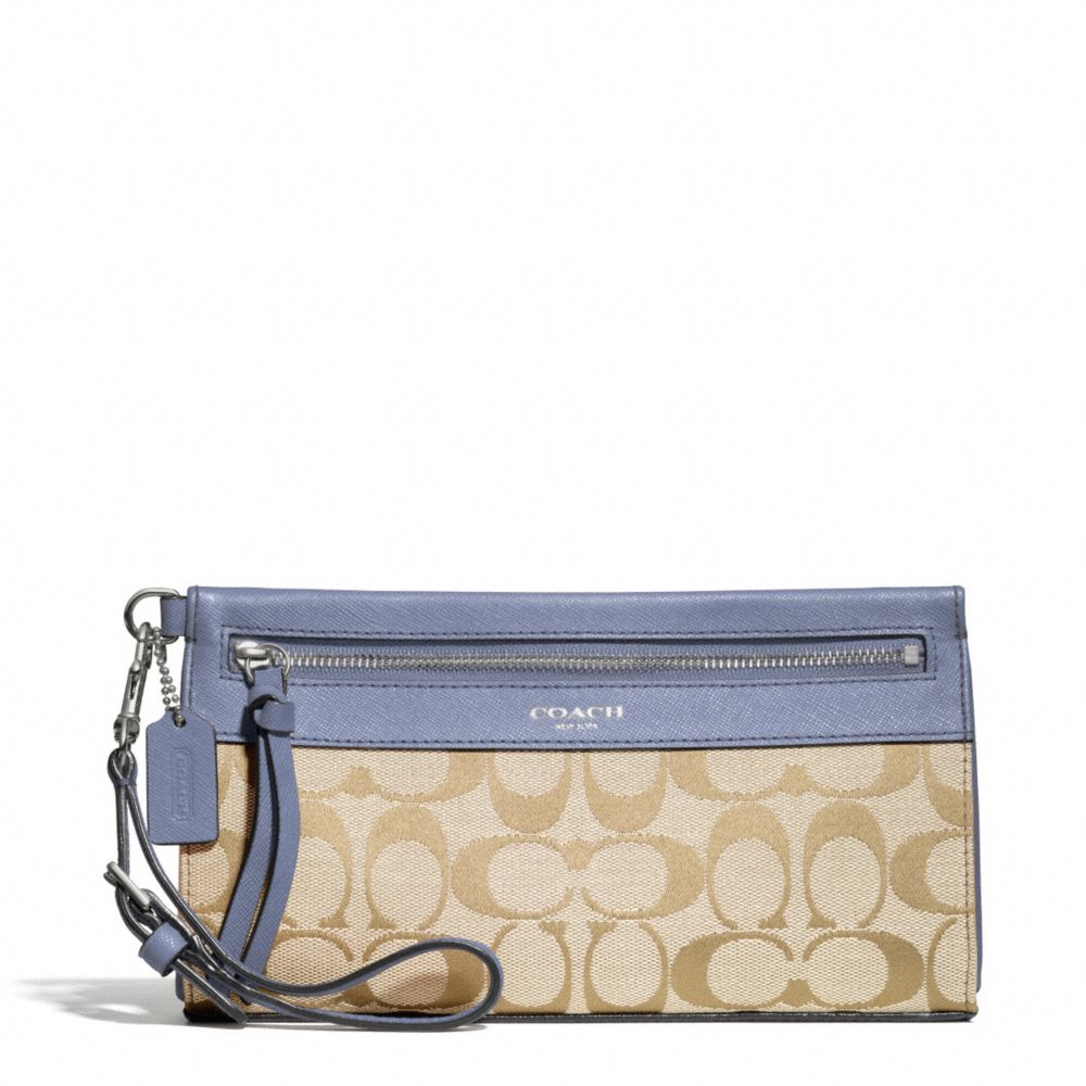 COACH F50956 Signature Large Wristlet SILVER/LT KHAKI/CORNFLOWER