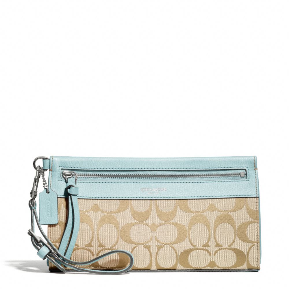 COACH F50956 Signature Large Wristlet SILVER/LIGHT GOLDGHT KHAKI/SEA MIST