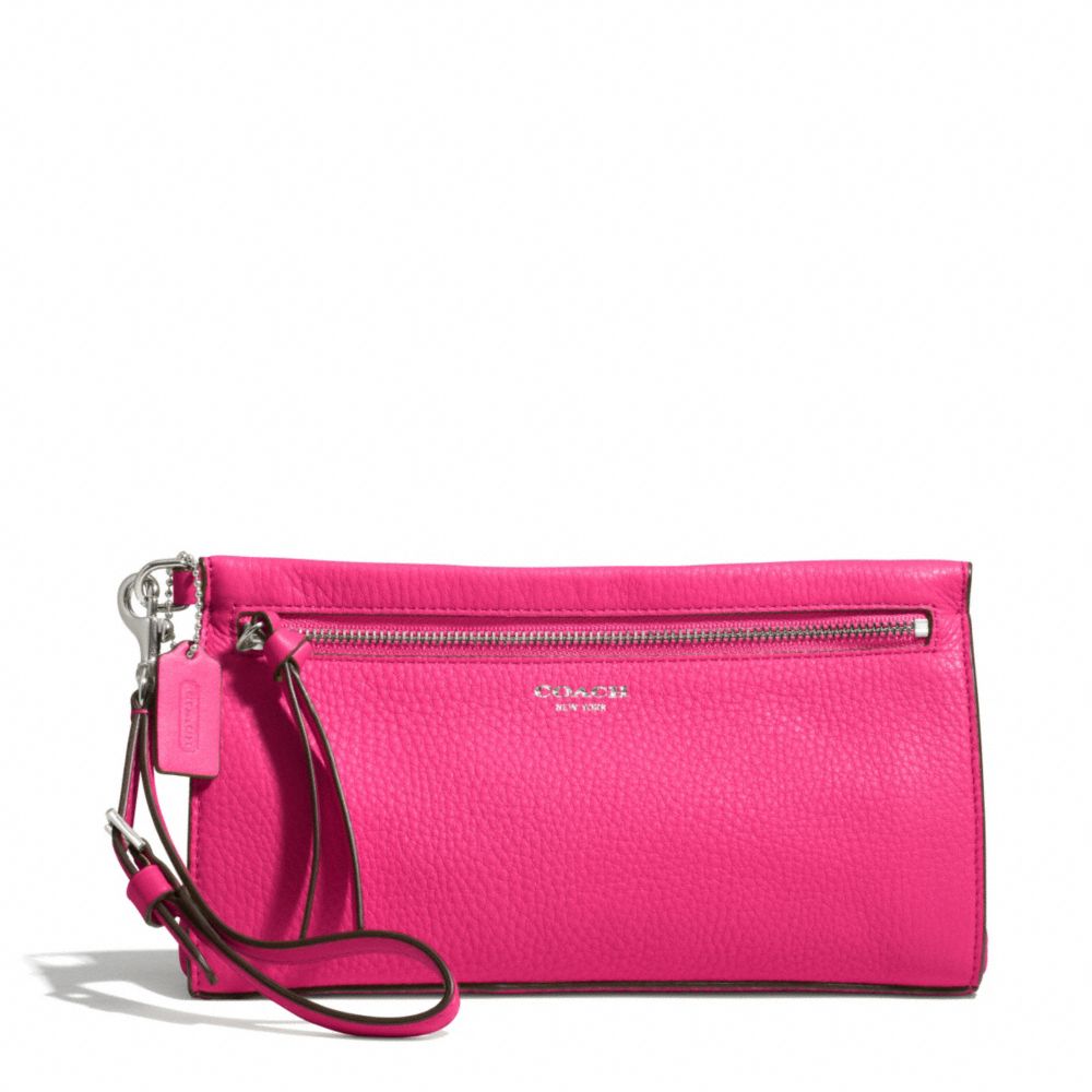 COACH F50959 BLEECKER PEBBLED LEATHER LARGE WRISTLET SILVER/PINK-RUBY