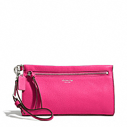 COACH F50959 Bleecker Pebbled Leather Large Wristlet SILVER/PINK RUBY