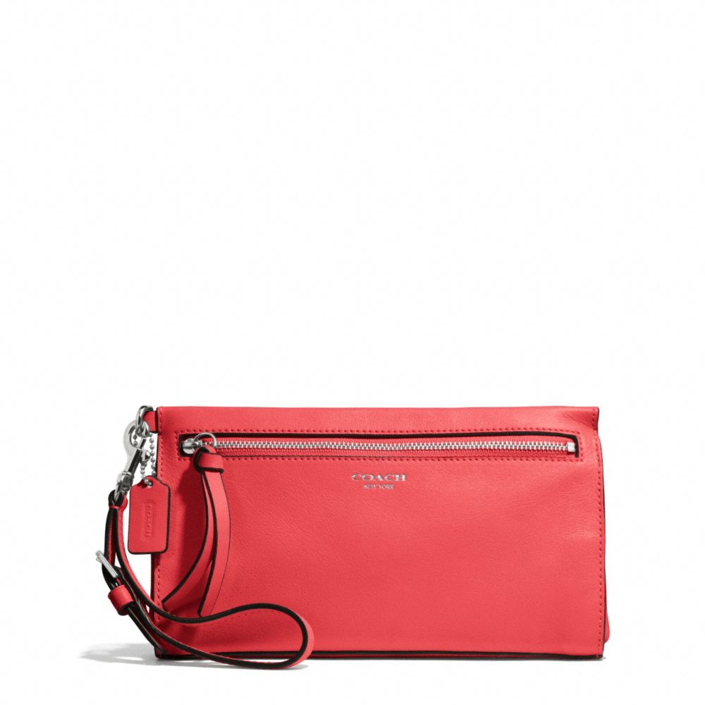 COACH BLEECKER PEBBLED LEATHER LARGE WRISTLET - SILVER/LOVE RED - f50959