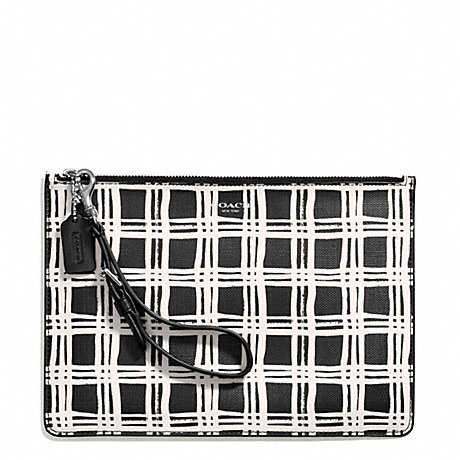 COACH F50966 BLEECKER BLACK AND WHITE PRINT COATED CANVAS FLAT ZIP CASE ONE-COLOR