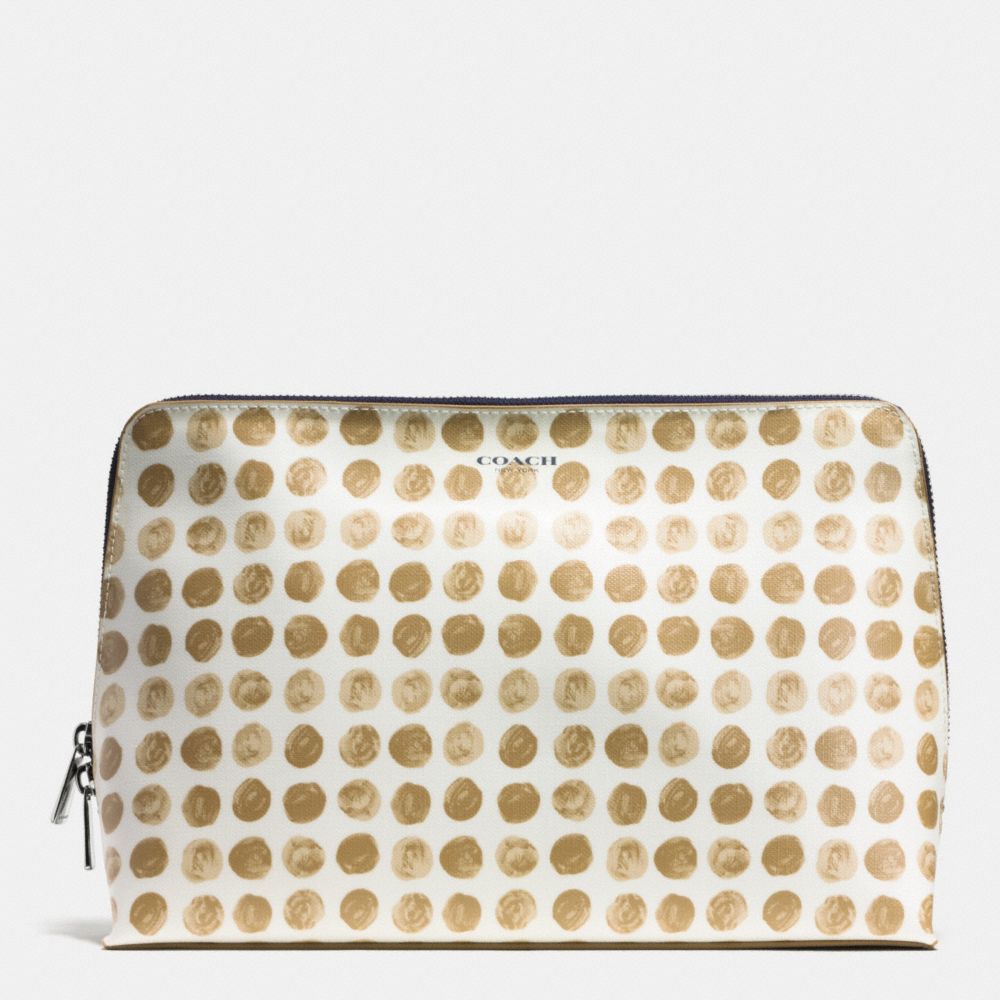 BLEECKER LARGE TRAVEL COSMETIC CASE IN PAINTED DOT COATED CANVAS - f50969 -  SILVER/TAN MULTI