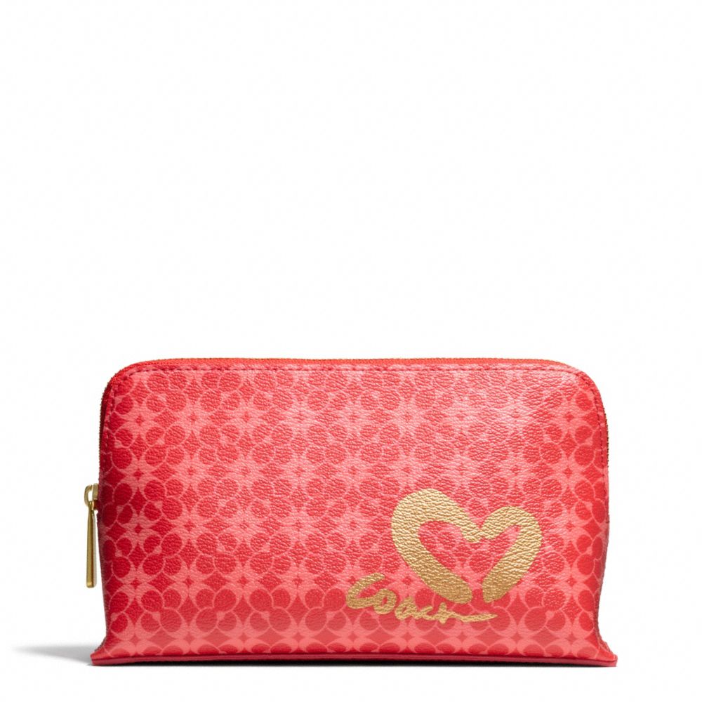 COACH F51000 Waverly Heart Print Medium Cosmetic Case BRASS/LOVE RED MULTICOLOR