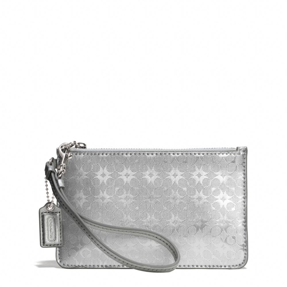 COACH F51007 WAVERLY SIGNATURE EMBOSSED COATED CANVAS SMALL WRISTLET SILVER/SILVER