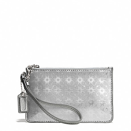 COACH F51007 WAVERLY SIGNATURE EMBOSSED COATED CANVAS SMALL WRISTLET SILVER/SILVER