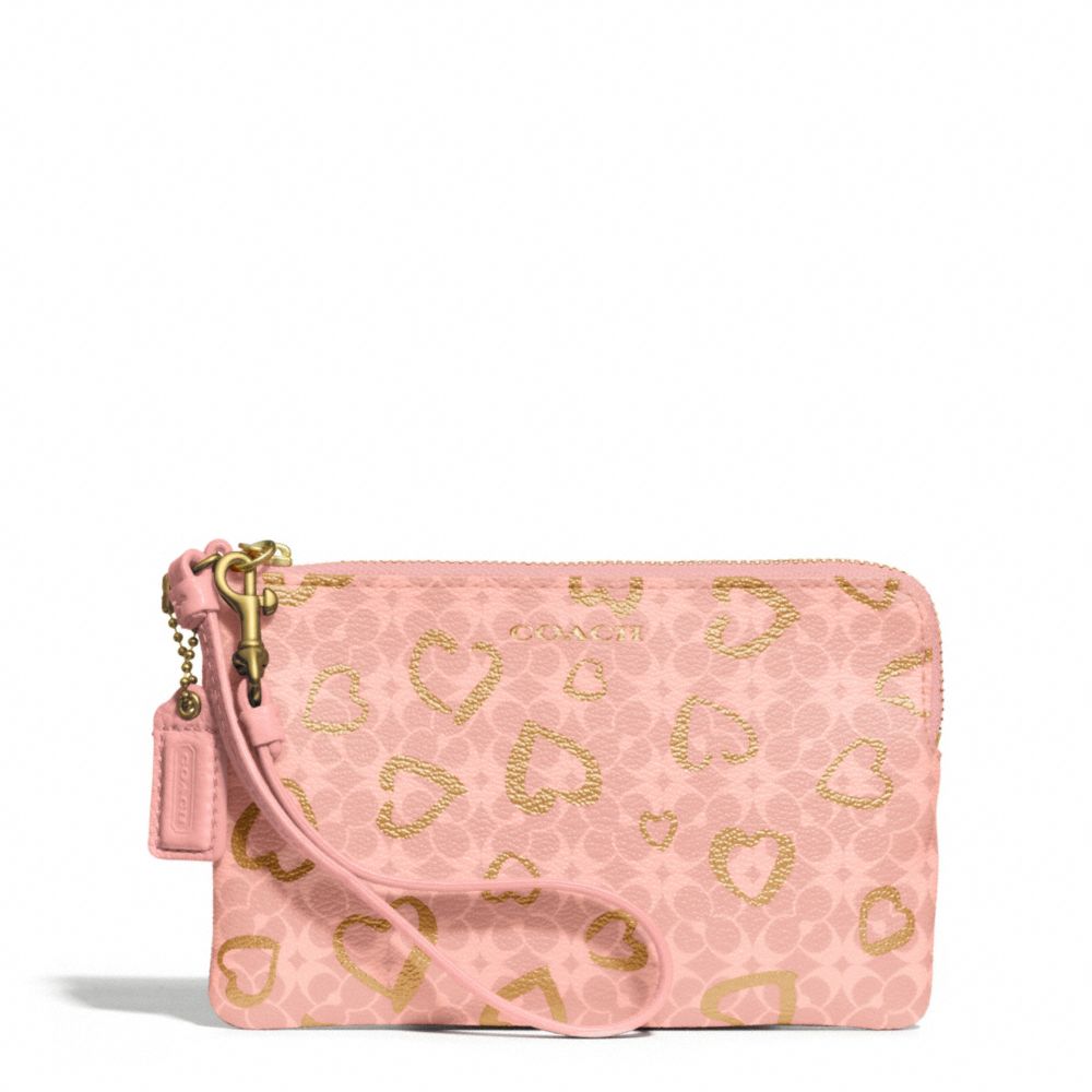 COACH f51032 WAVERLY  COATED CANVAS HEARTS SMALL WRISTLET LIGHT GOLD/LIGHT GOLDGHT PINK