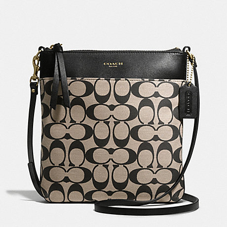 PRINTED SIGNATURE FABRIC NORTH/SOUTH SWINGPACK - COACH F51055 - BRASS/KHAKI BLACK/BLACK