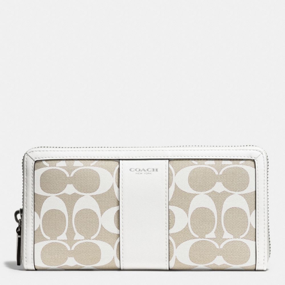 PRINTED SIGNATURE ACCORDION ZIP WALLET - f51059 - SILVER/IVORY NEW KHAKI/WHITE