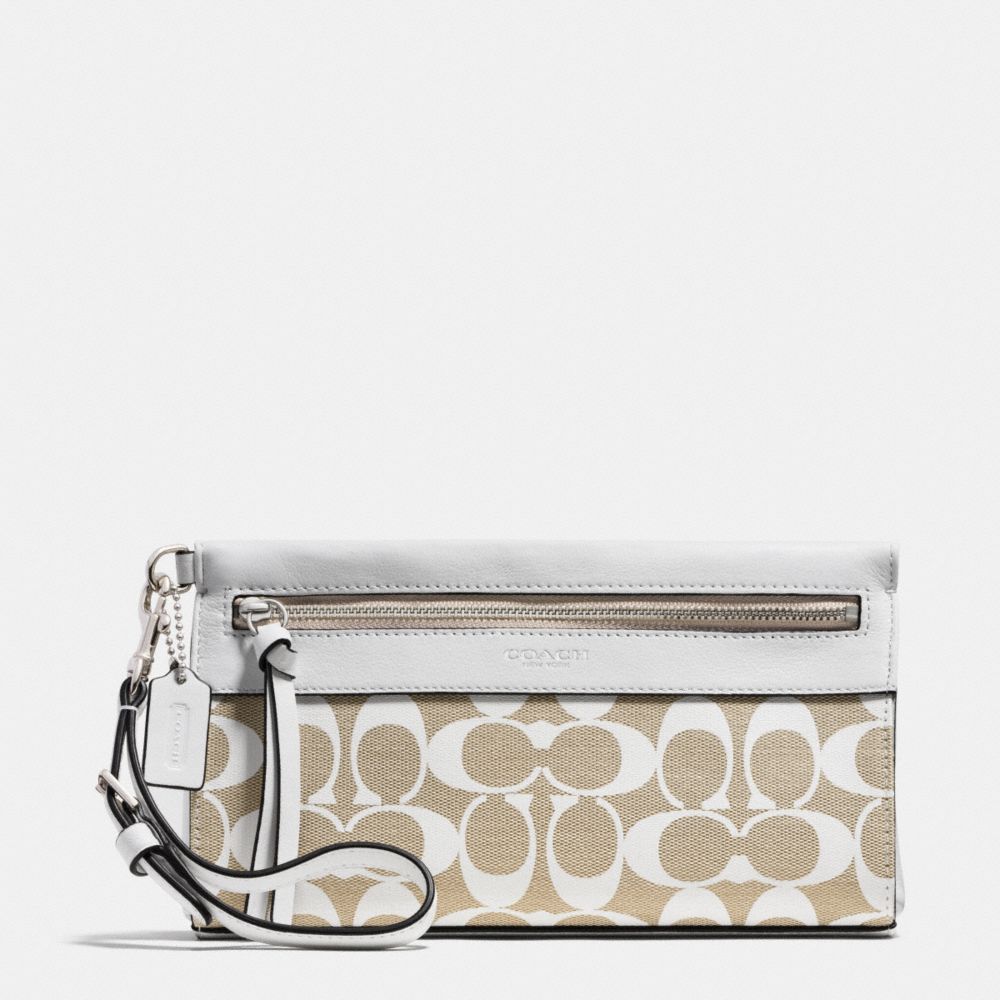 COACH F51071 LEGACY LARGE WRISTLET IN PRINTED SIGNATURE FABRIC -SILVER/IVORY-NEW-KHAKI/WHITE