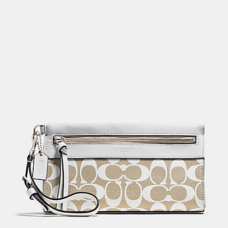 COACH F51071 LEGACY LARGE WRISTLET IN PRINTED SIGNATURE FABRIC -SILVER/IVORY-NEW-KHAKI/WHITE