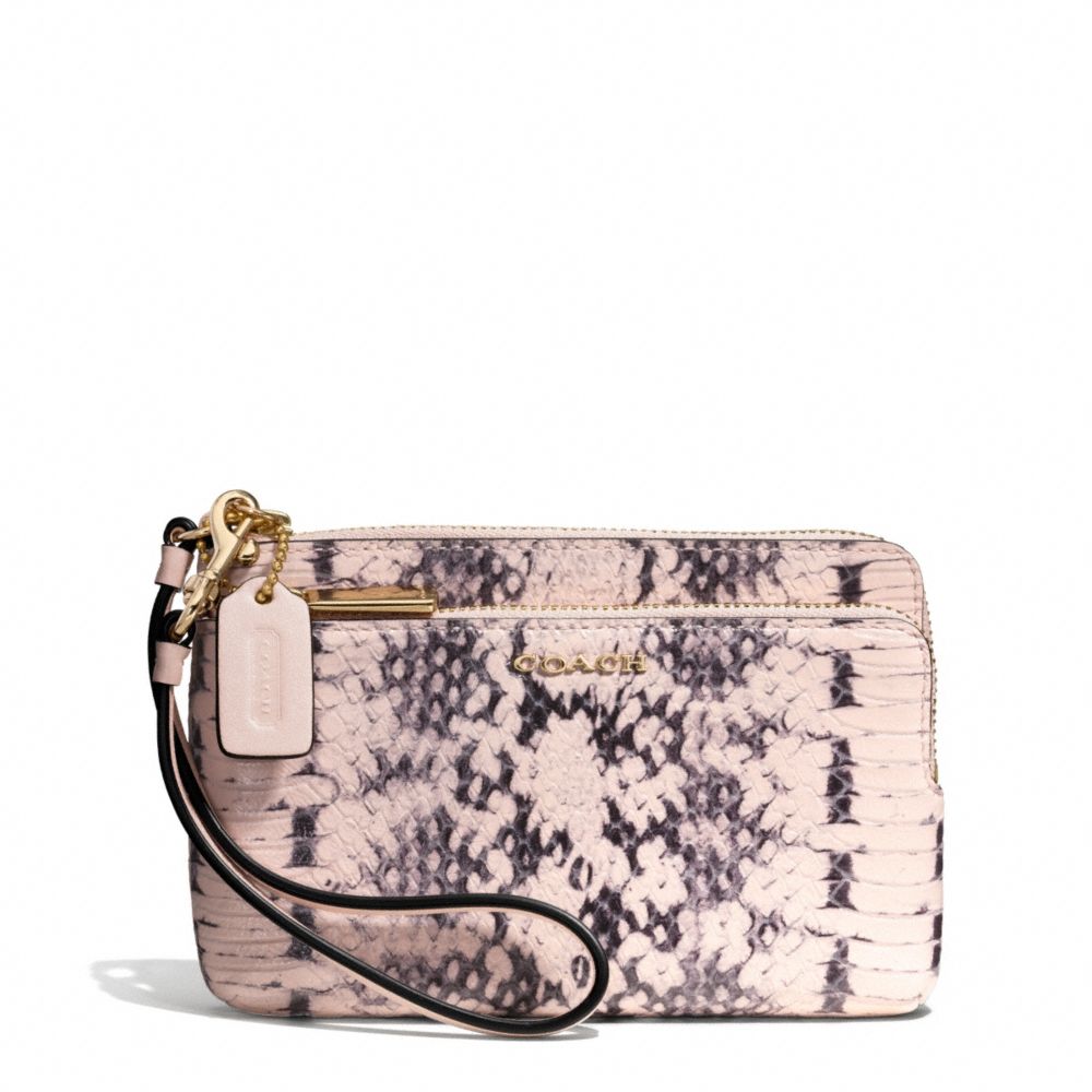 COACH F51095 Madison Two-tone Python Embossed Leather Double Zip Wristlet LIGHT GOLD/BLUSH