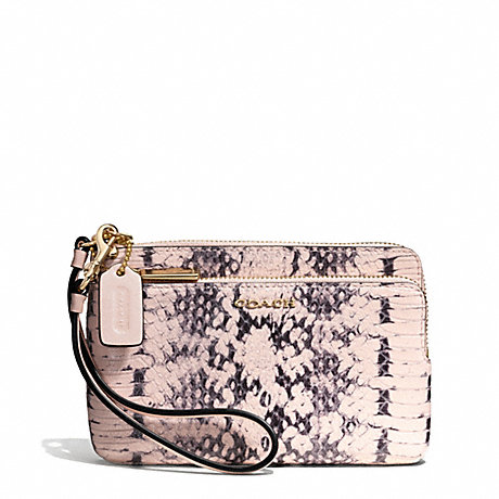 COACH f51095 MADISON TWO-TONE PYTHON EMBOSSED LEATHER DOUBLE ZIP WRISTLET LIGHT GOLD/BLUSH